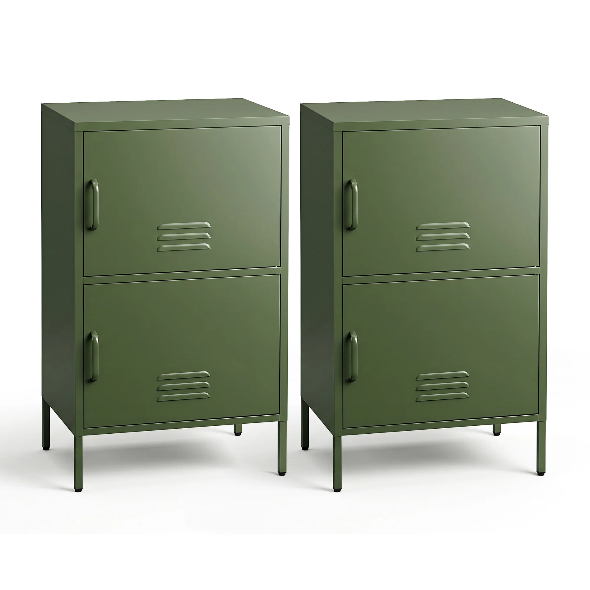 Artiss 2x Buffet Sideboard Cabinet Storage Cupboard 2 Doors Metal Green DOUBLE - Image 2