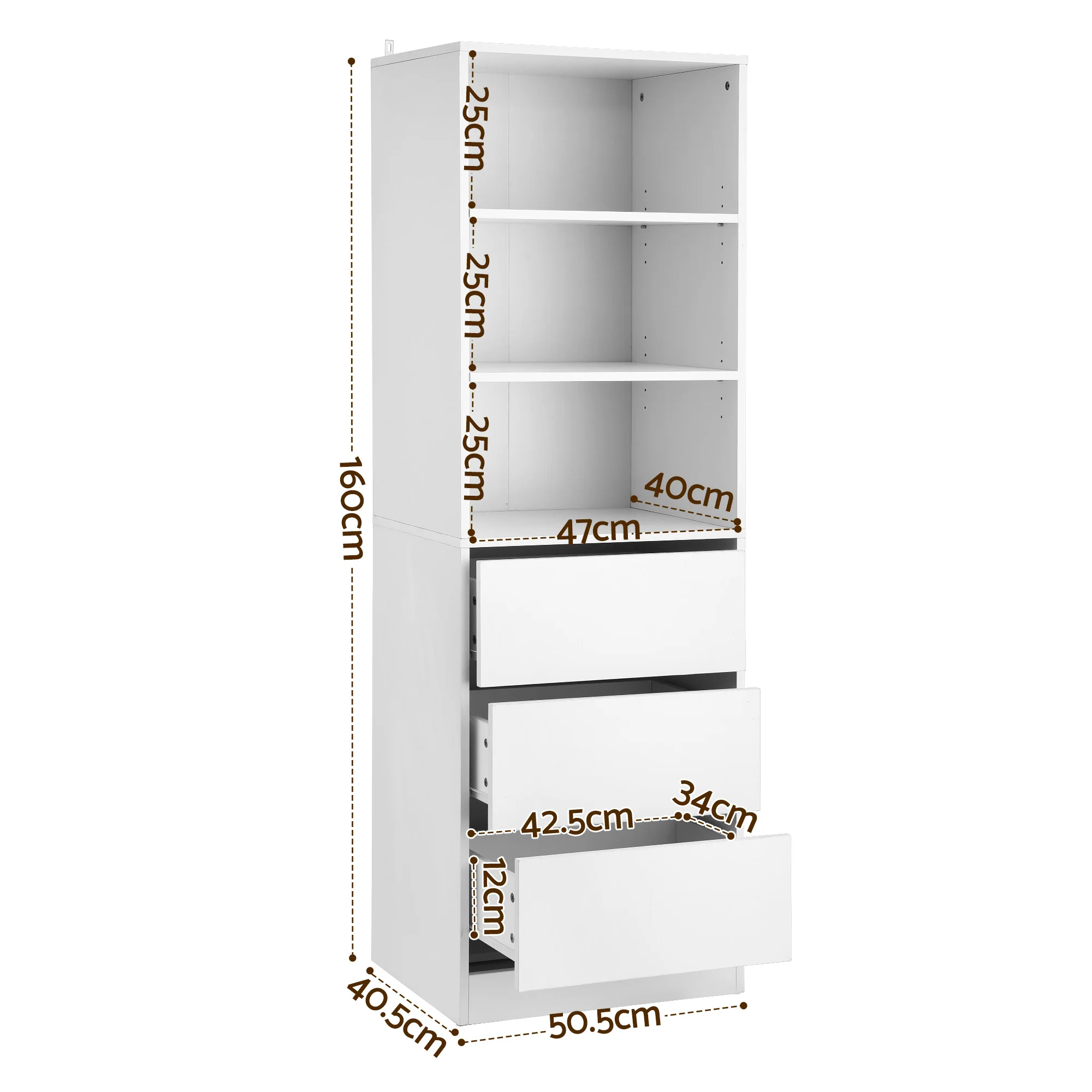Artiss 2x Chest of 3 Drawers Tallboy Cabinet White - Image 3
