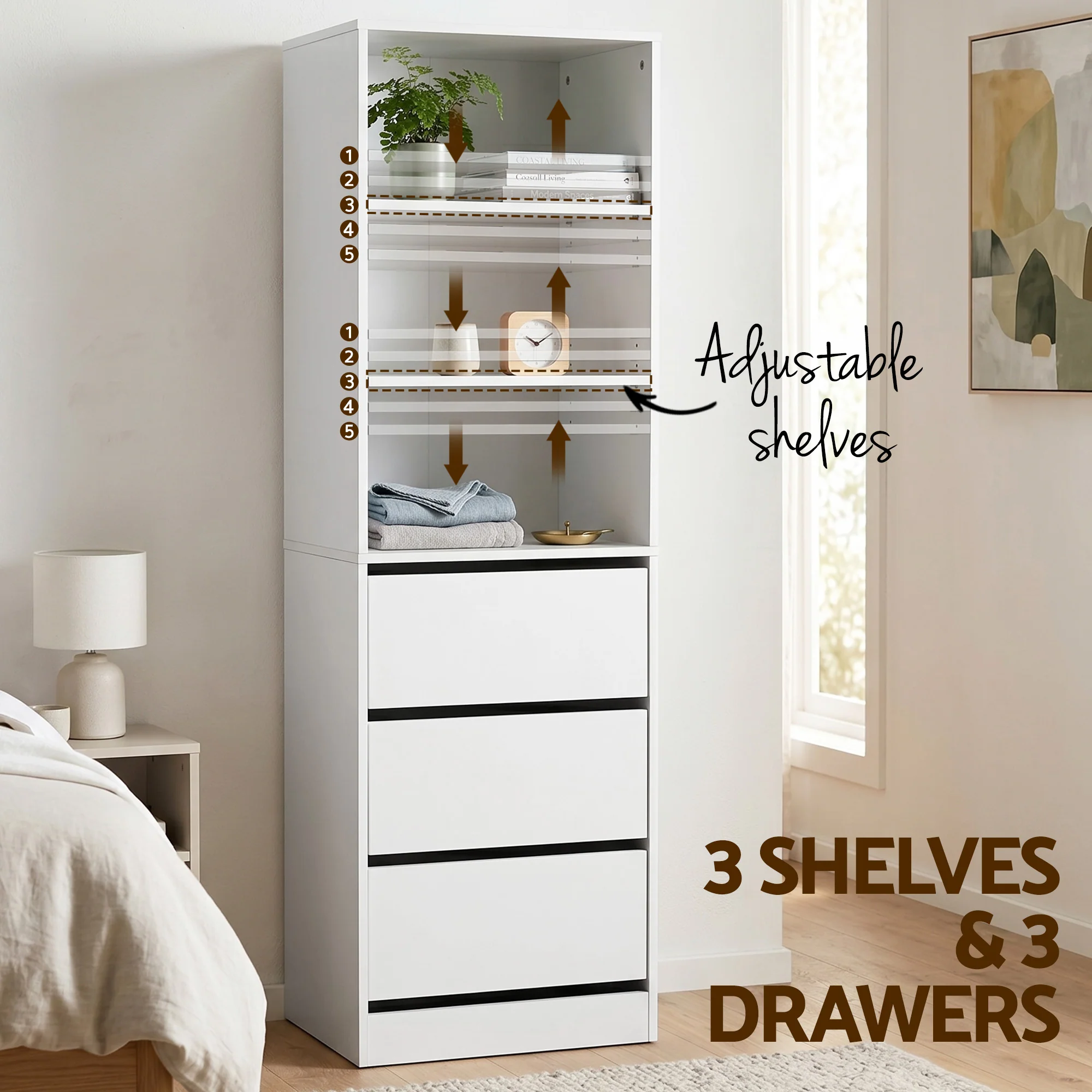 Artiss 2x Chest of 3 Drawers Tallboy Cabinet White - Image 5