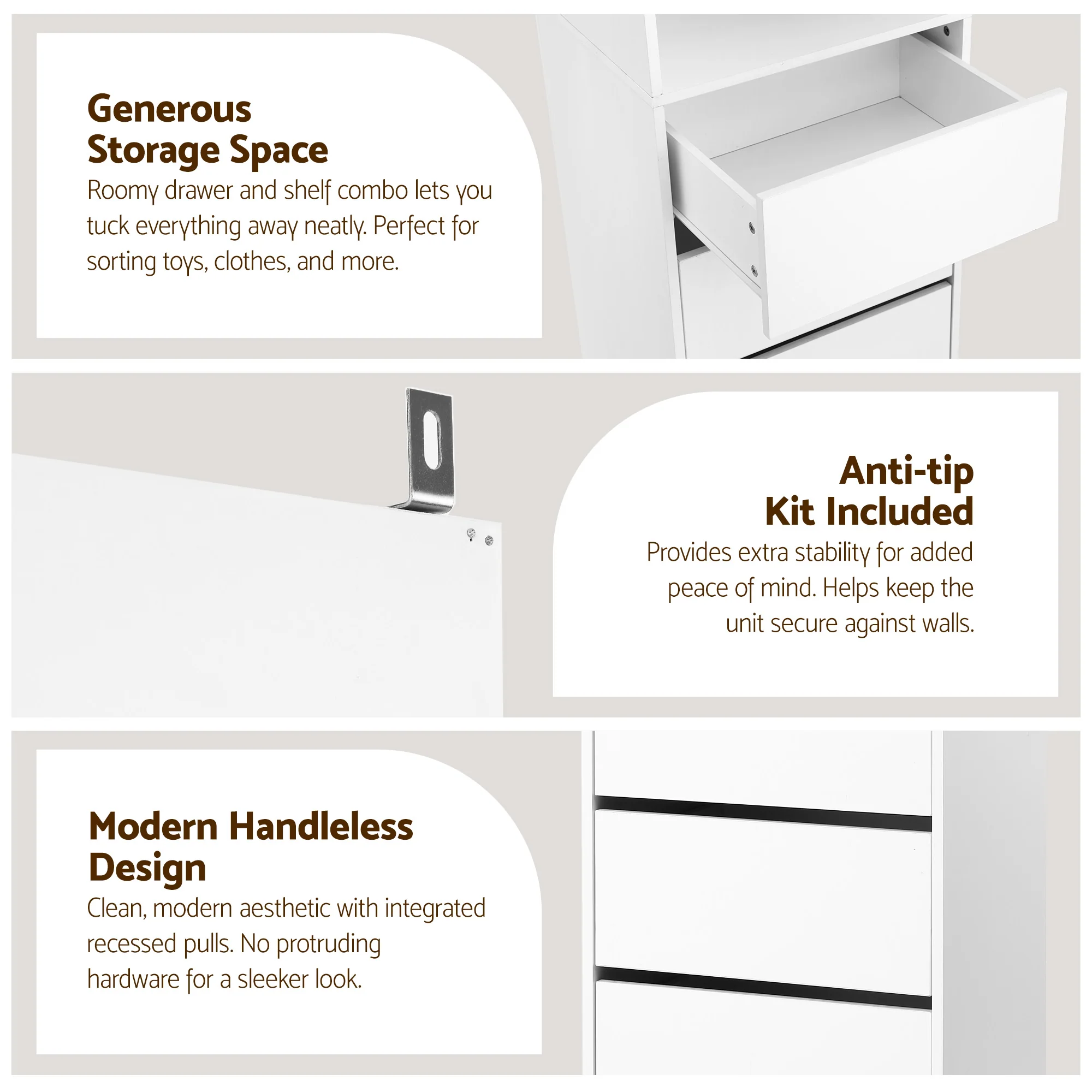 Artiss 2x Chest of 3 Drawers Tallboy Cabinet White - Image 7