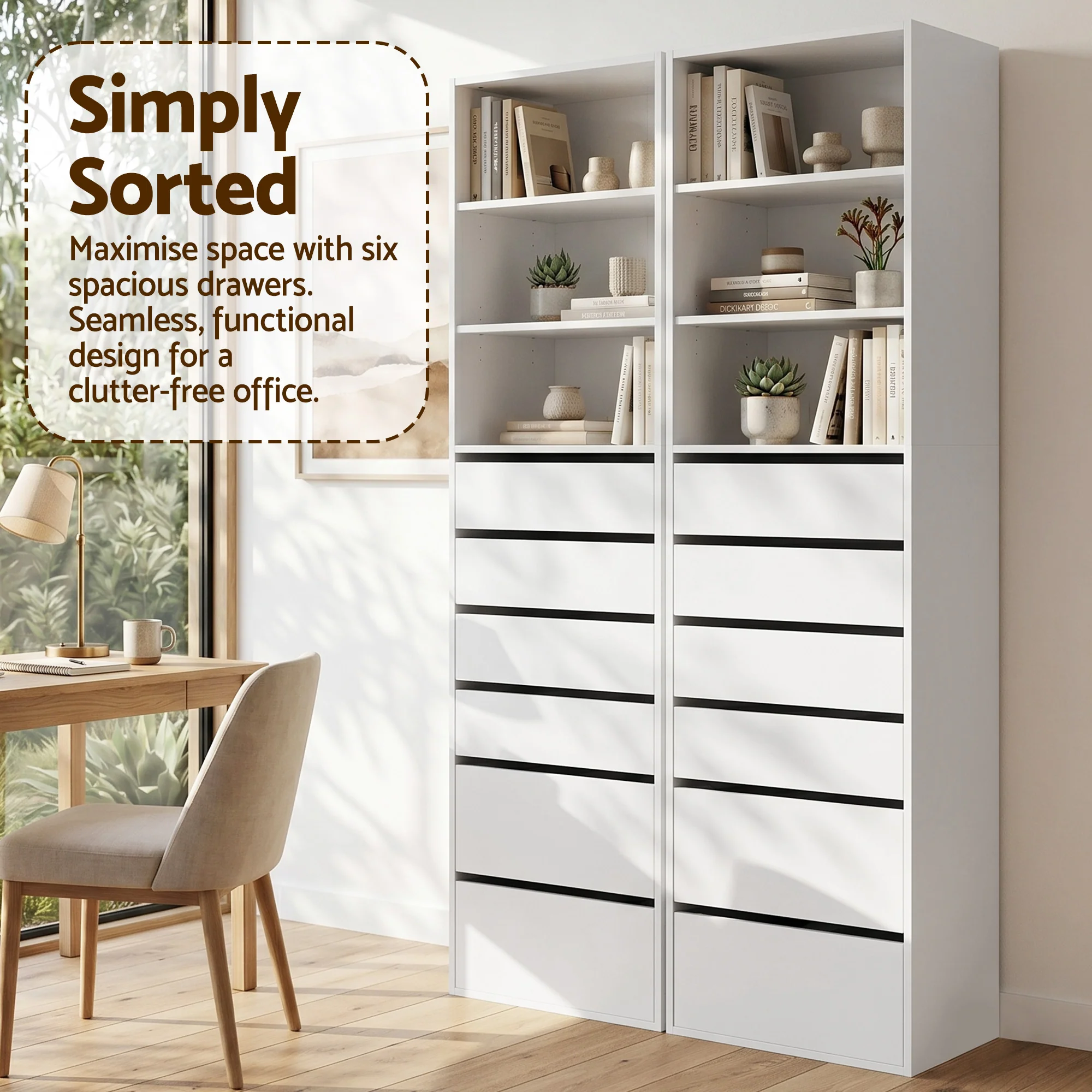 Artiss 2x Chest of 6 Drawers Tallboy Cabinet Adjustable Shelf White - Image 7