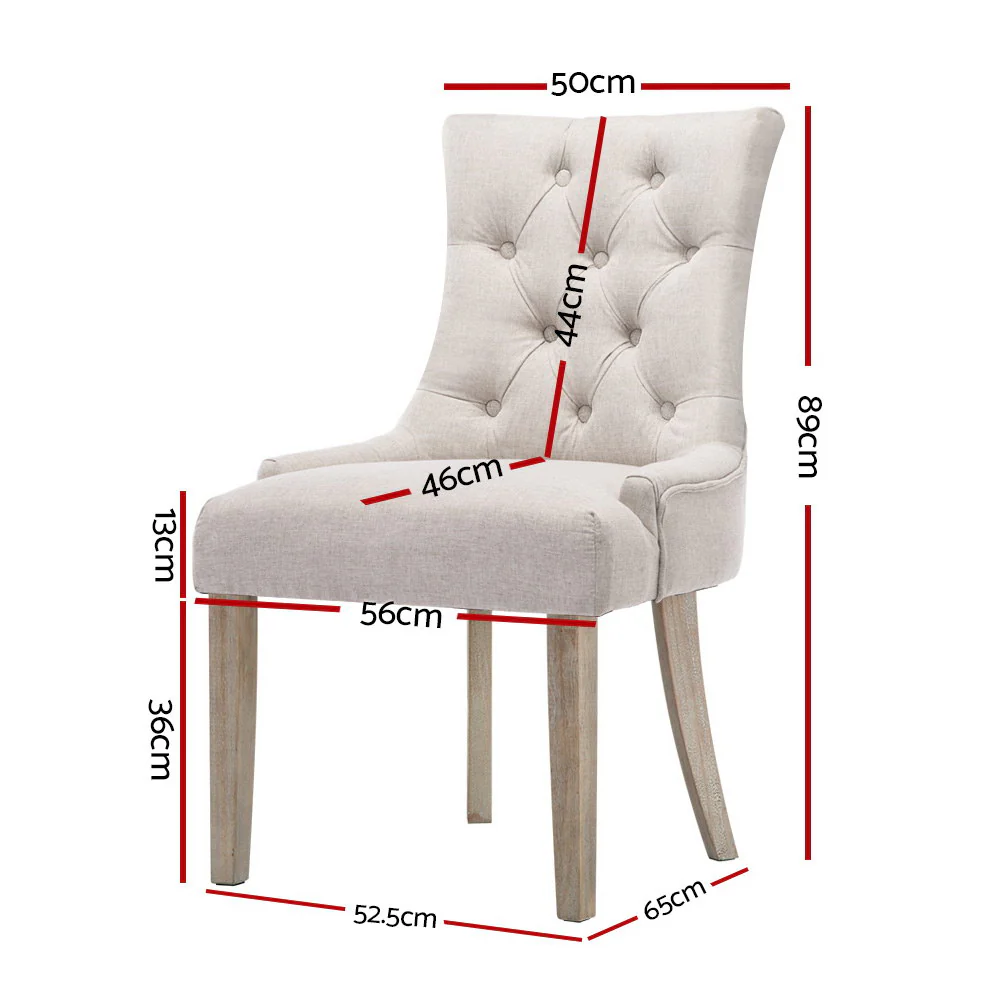 Artiss Dining Chairs Set of 2 Linen French Provincial Beige - Image 7