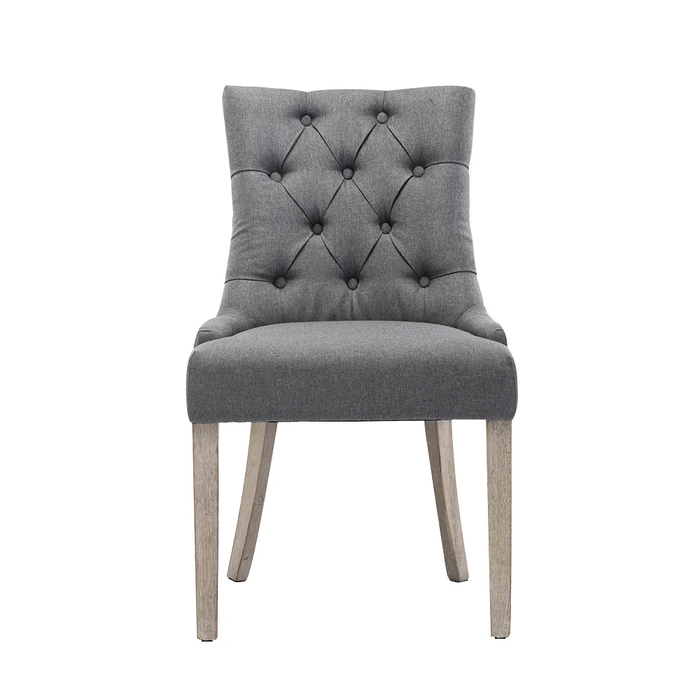 Artiss Dining Chairs Set of 2 Linen French Provincial Grey - Image 3