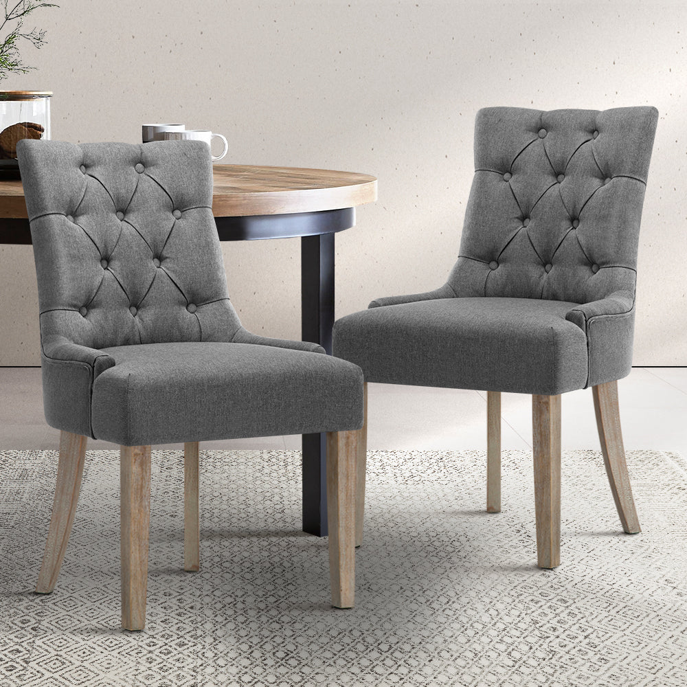 Artiss Dining Chairs Set of 2 Linen French Provincial Grey - Image 8