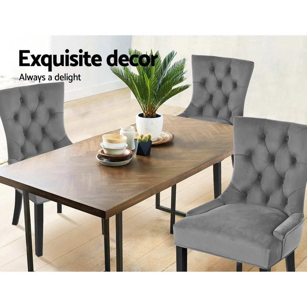 Artiss Dining Chairs Set of 2 Velvet French Provincial Grey - Image 5