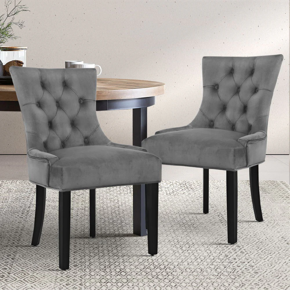 Artiss Dining Chairs Set of 2 Velvet French Provincial Grey - Image 8