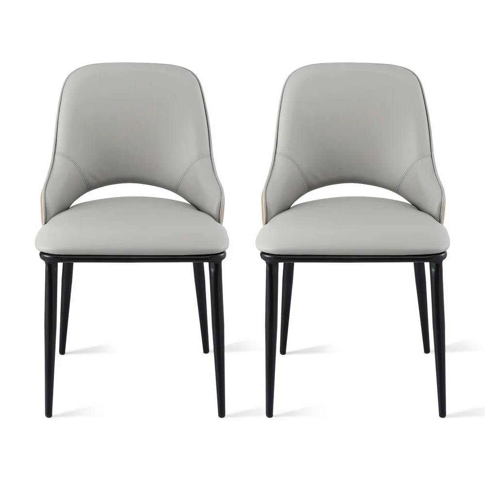 Artiss 2x Dining Chairs Hollow PU Leather Kitchen Lounge Cafe Accent Chair Grey - Image 3