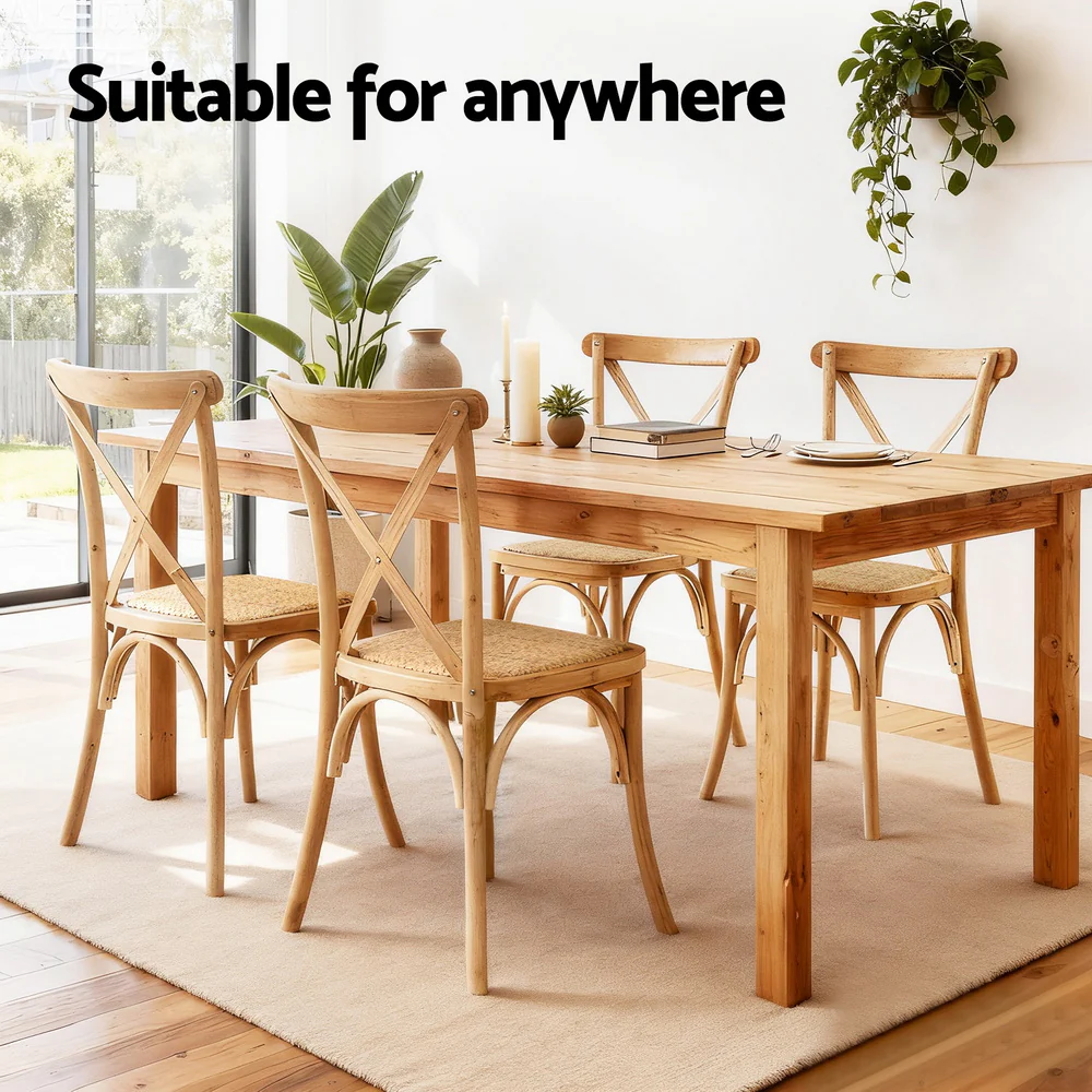 Artiss 2x Dining Chairs Rattan Wooden Kitchen Accent Chair Cafe Lounge Rubber Wood - Image 5
