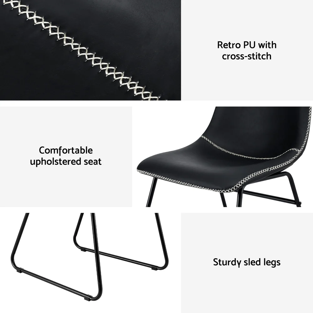 Artiss 2x Dining Chairs Retro PU Leather Kitchen Lounge Cafe Accent Chair Black - Image 6
