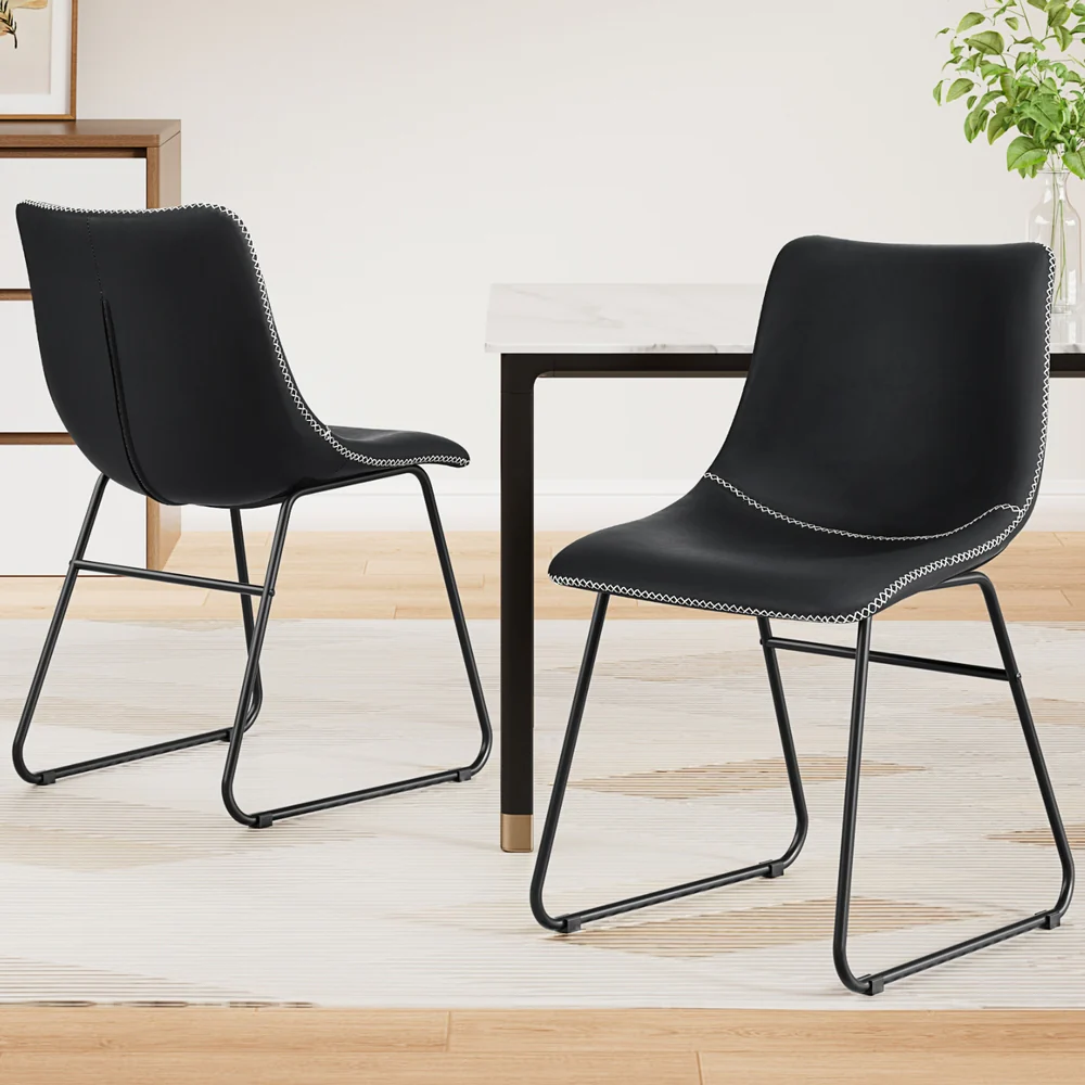 Artiss 2x Dining Chairs Retro PU Leather Kitchen Lounge Cafe Accent Chair Black - Image 7