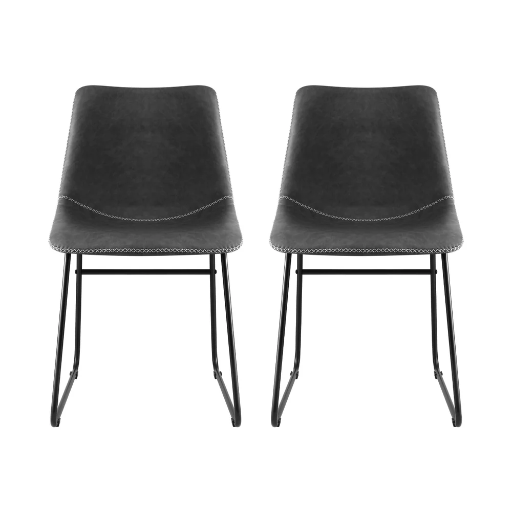 Artiss 2x Dining Chairs Retro PU Leather Kitchen Lounge Cafe Accent Chair Grey - Image 3