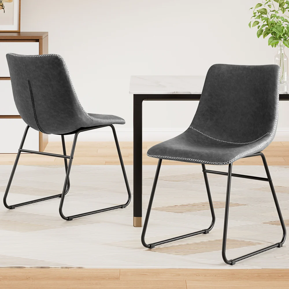 Artiss 2x Dining Chairs Retro PU Leather Kitchen Lounge Cafe Accent Chair Grey - Image 7