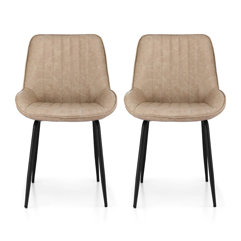 Artiss 2x Dining Chairs Retro PU Leather Kitchen Lounge Cafe Accent Chair Khaki