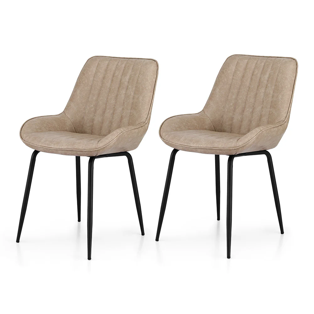 Artiss 2x Dining Chairs Retro PU Leather Kitchen Lounge Cafe Accent Chair Khaki - Image 3