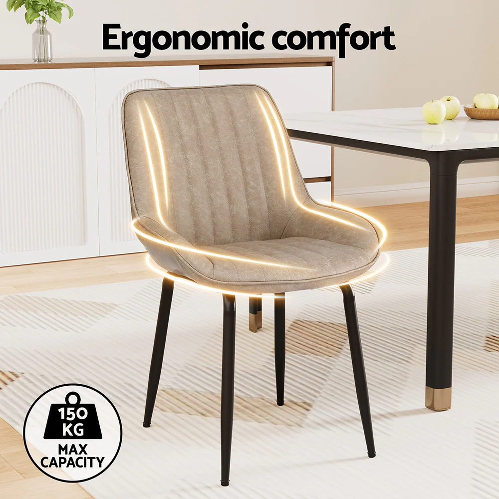 Artiss 2x Dining Chairs Retro PU Leather Kitchen Lounge Cafe Accent Chair Khaki - Image 4