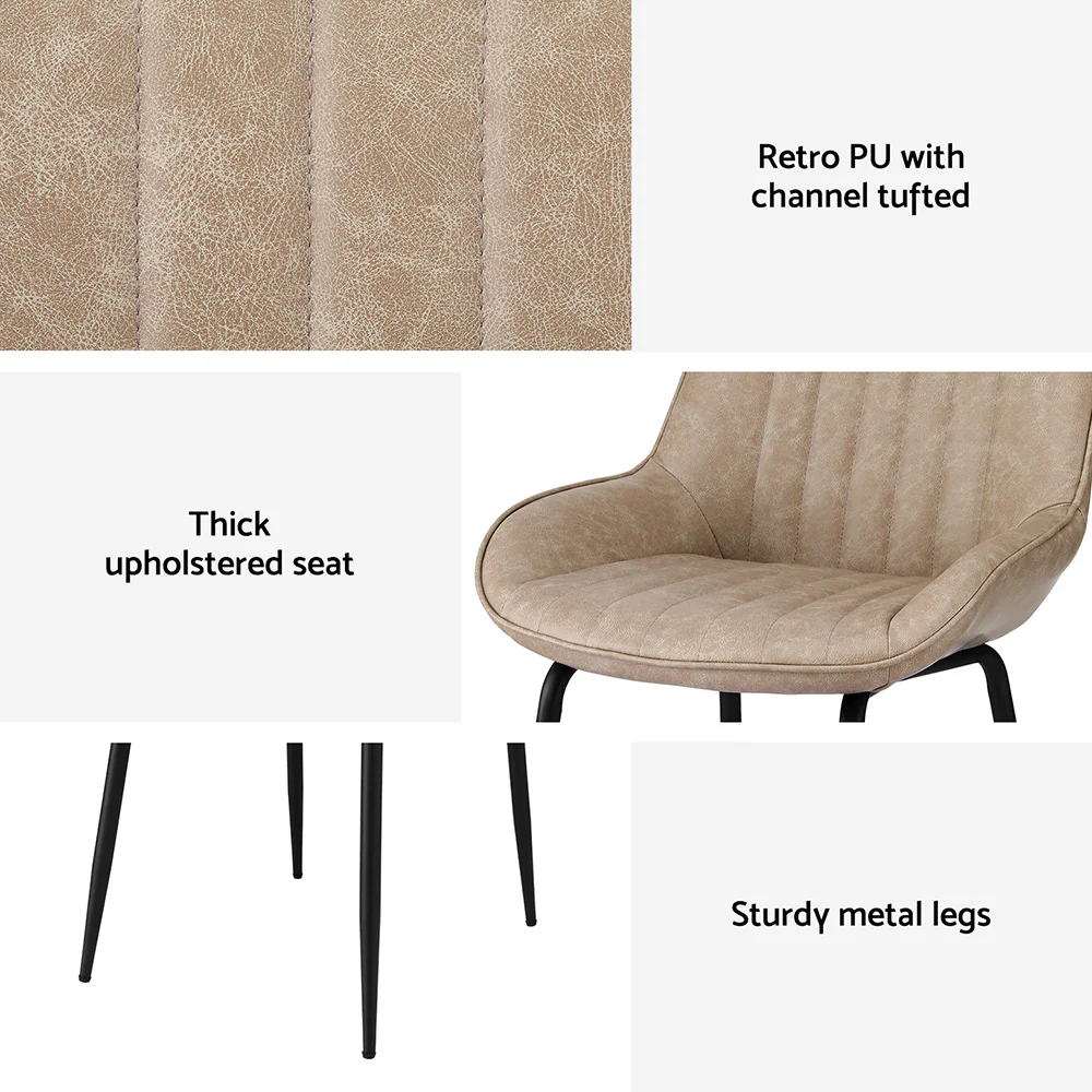 Artiss 2x Dining Chairs Retro PU Leather Kitchen Lounge Cafe Accent Chair Khaki - Image 6