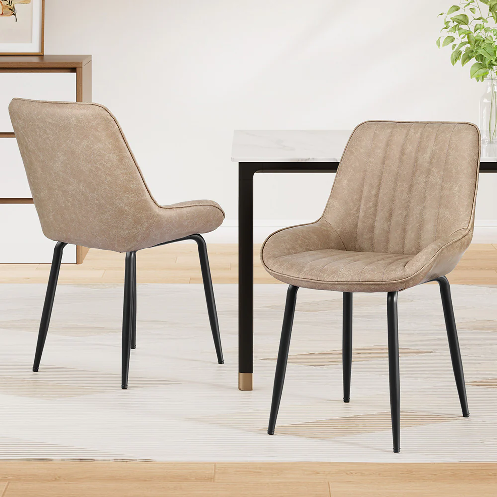 Artiss 2x Dining Chairs Retro PU Leather Kitchen Lounge Cafe Accent Chair Khaki - Image 7