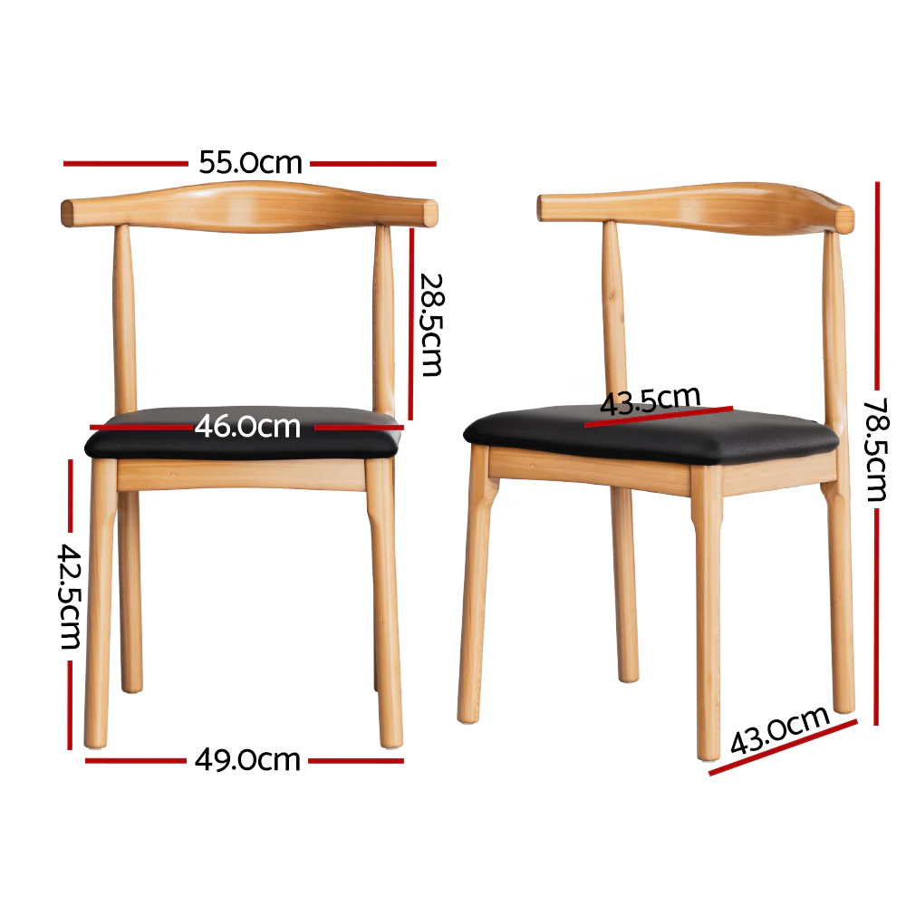 Artiss 2x Dining Chairs Rubber Wood Leather Seat Black - Image 2