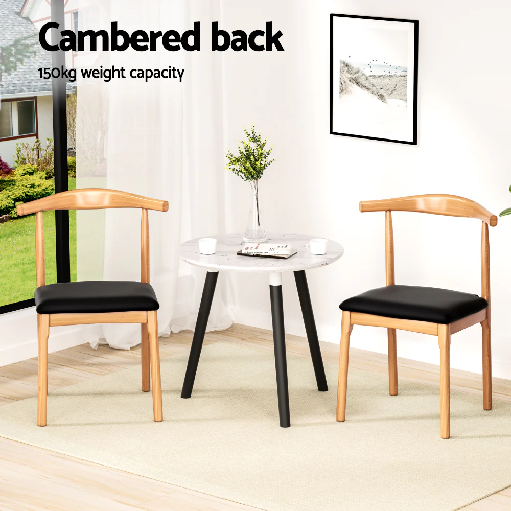 Artiss 2x Dining Chairs Rubber Wood Leather Seat Black - Image 4
