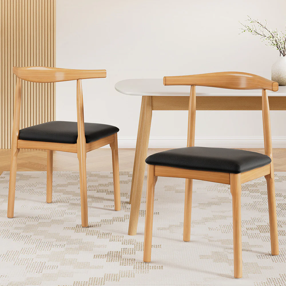 Artiss 2x Dining Chairs Rubber Wood Leather Seat Black - Image 7