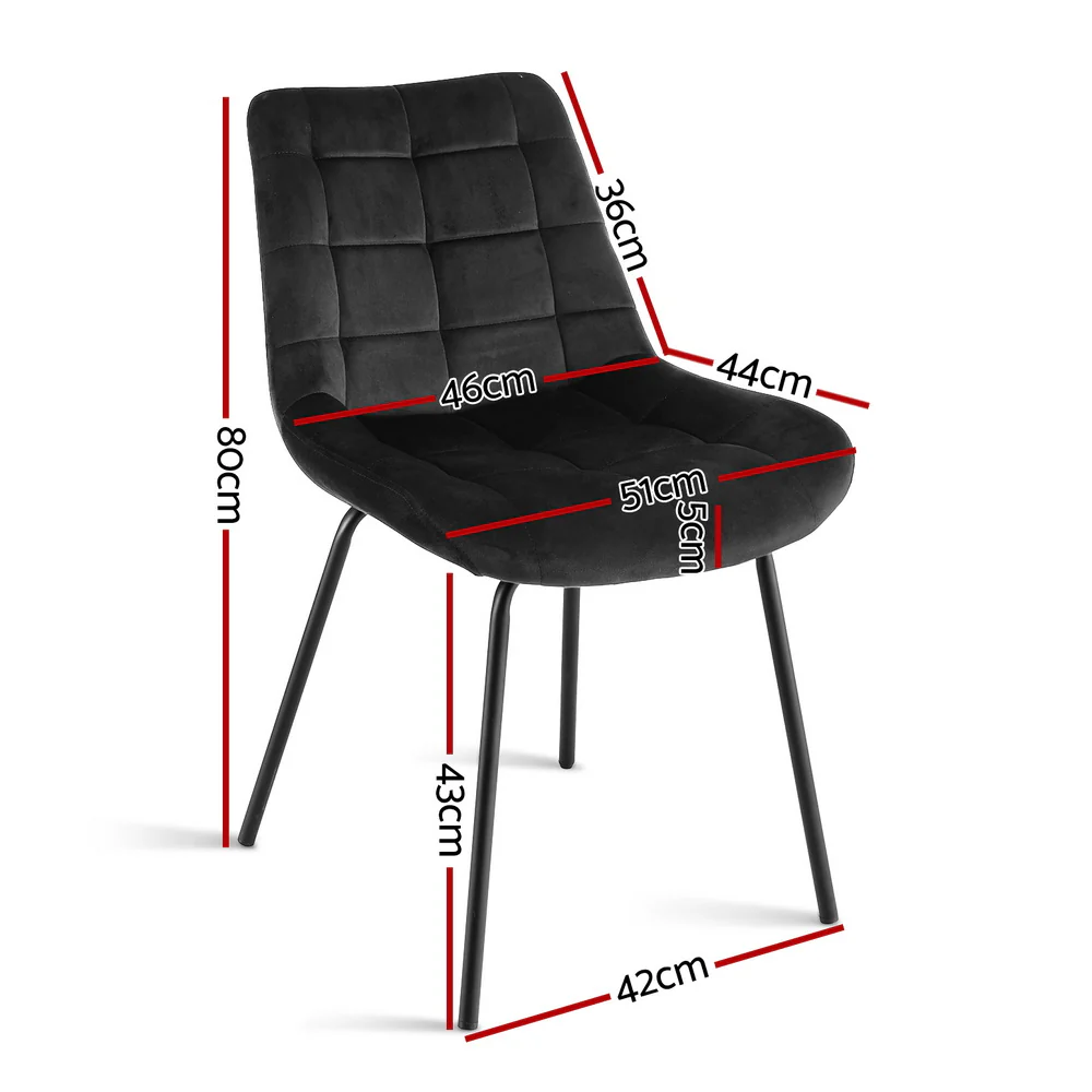 Artiss 2x Dining Chairs Velvet Tufted Kitchen Lounge Cafe Accent Chair Black - Image 2