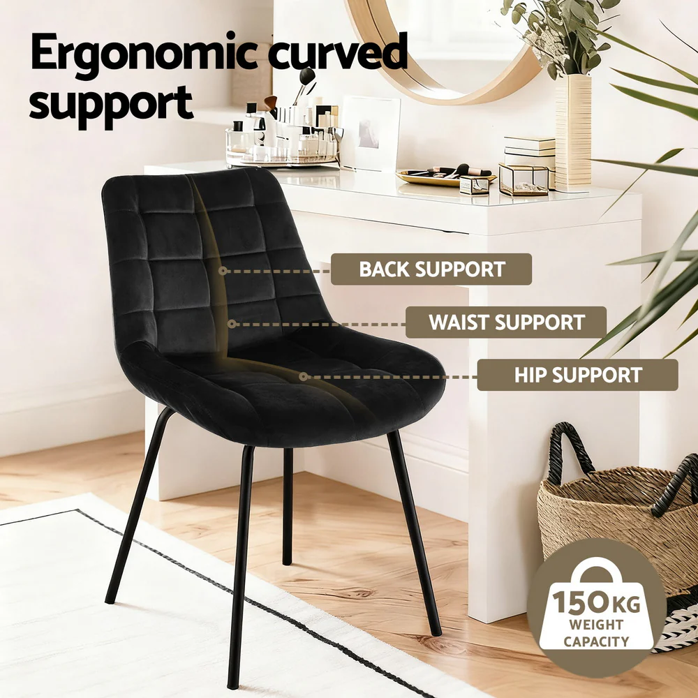 Artiss 2x Dining Chairs Velvet Tufted Kitchen Lounge Cafe Accent Chair Black - Image 4