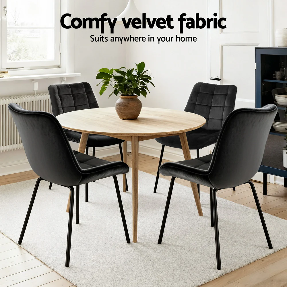 Artiss 2x Dining Chairs Velvet Tufted Kitchen Lounge Cafe Accent Chair Black - Image 5