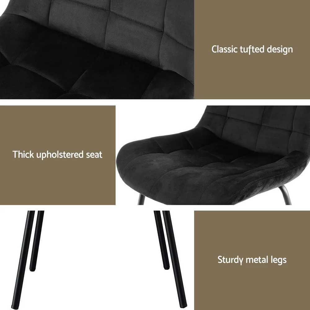 Artiss 2x Dining Chairs Velvet Tufted Kitchen Lounge Cafe Accent Chair Black - Image 6