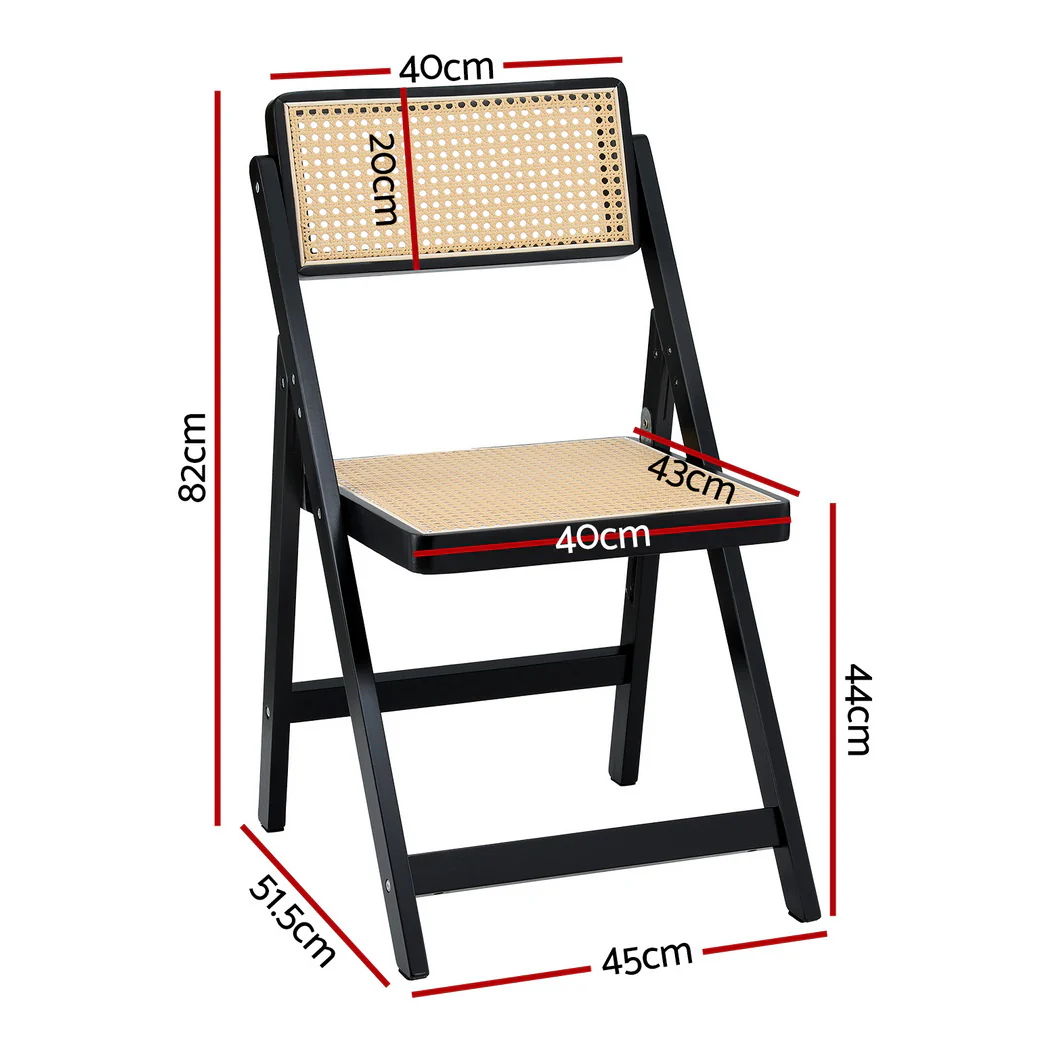 Artiss 2x Dining Chairs Wooden Rattan Foldable Black - Image 2
