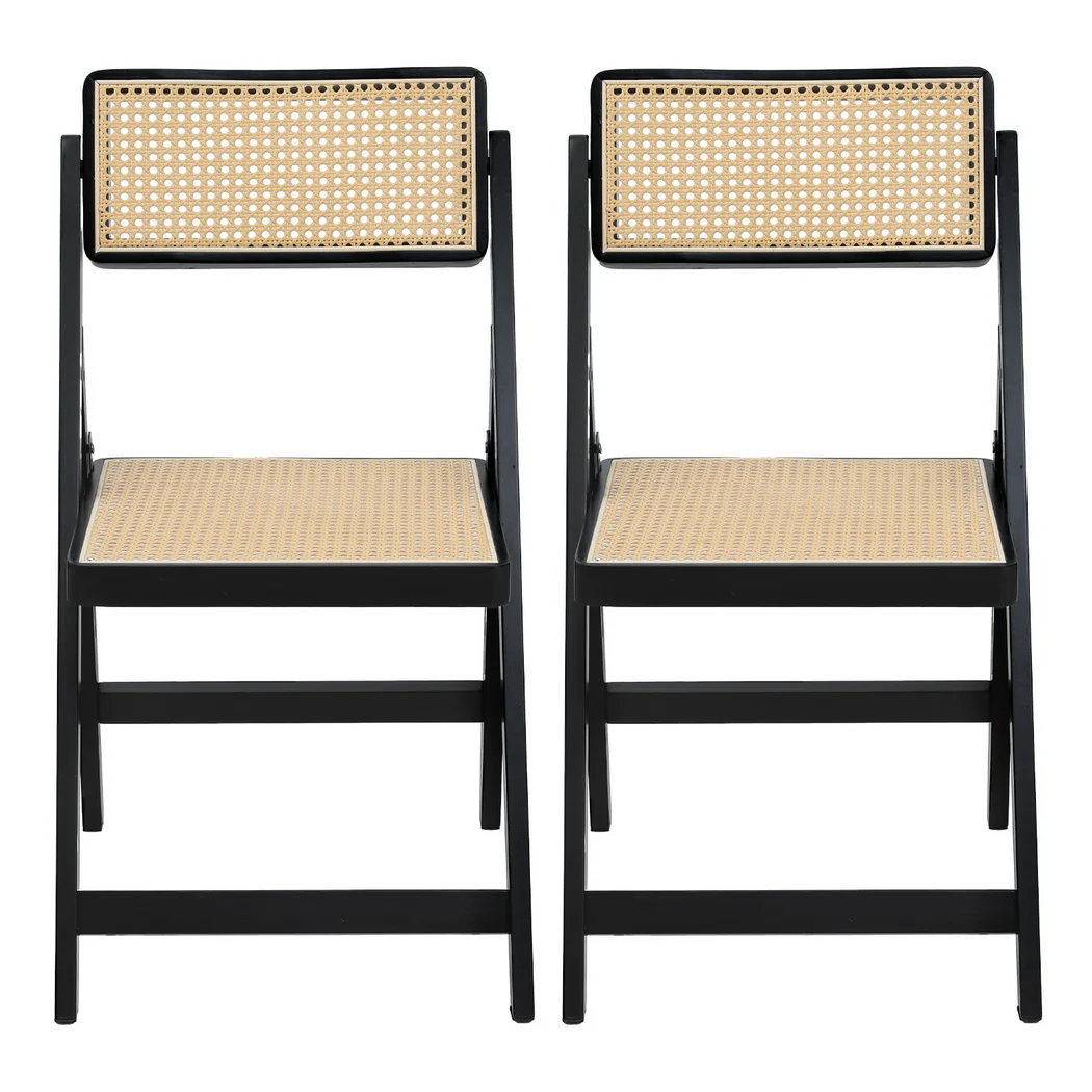 Artiss 2x Dining Chairs Wooden Rattan Foldable Black - Image 3