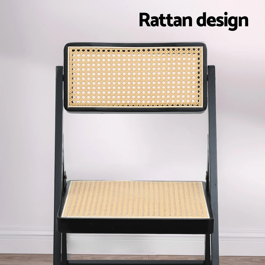 Artiss 2x Dining Chairs Wooden Rattan Foldable Black - Image 4