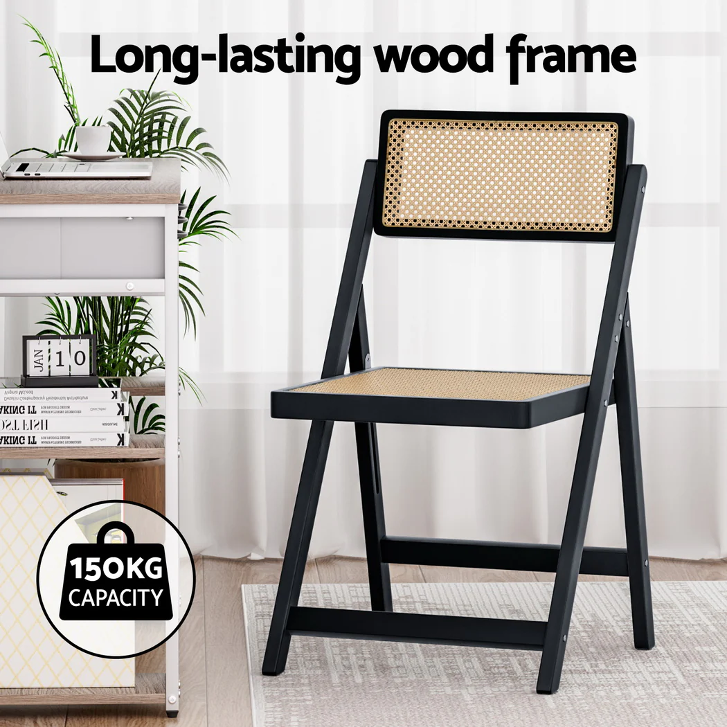 Artiss 2x Dining Chairs Wooden Rattan Foldable Black - Image 5