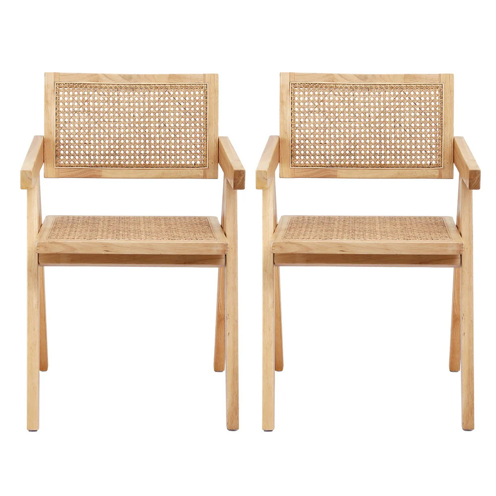 Artiss 2x Dining Chairs Wooden Rattan Seat Rubber Wood Frame - Image 3