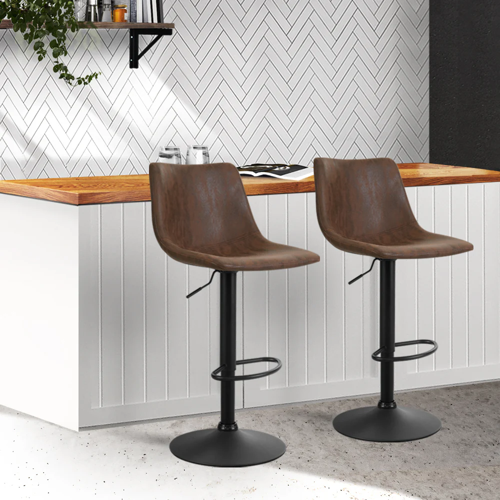 Artiss 2x Bar Stools Vintage Leather Swivel Gas Lift Brown - Image 8