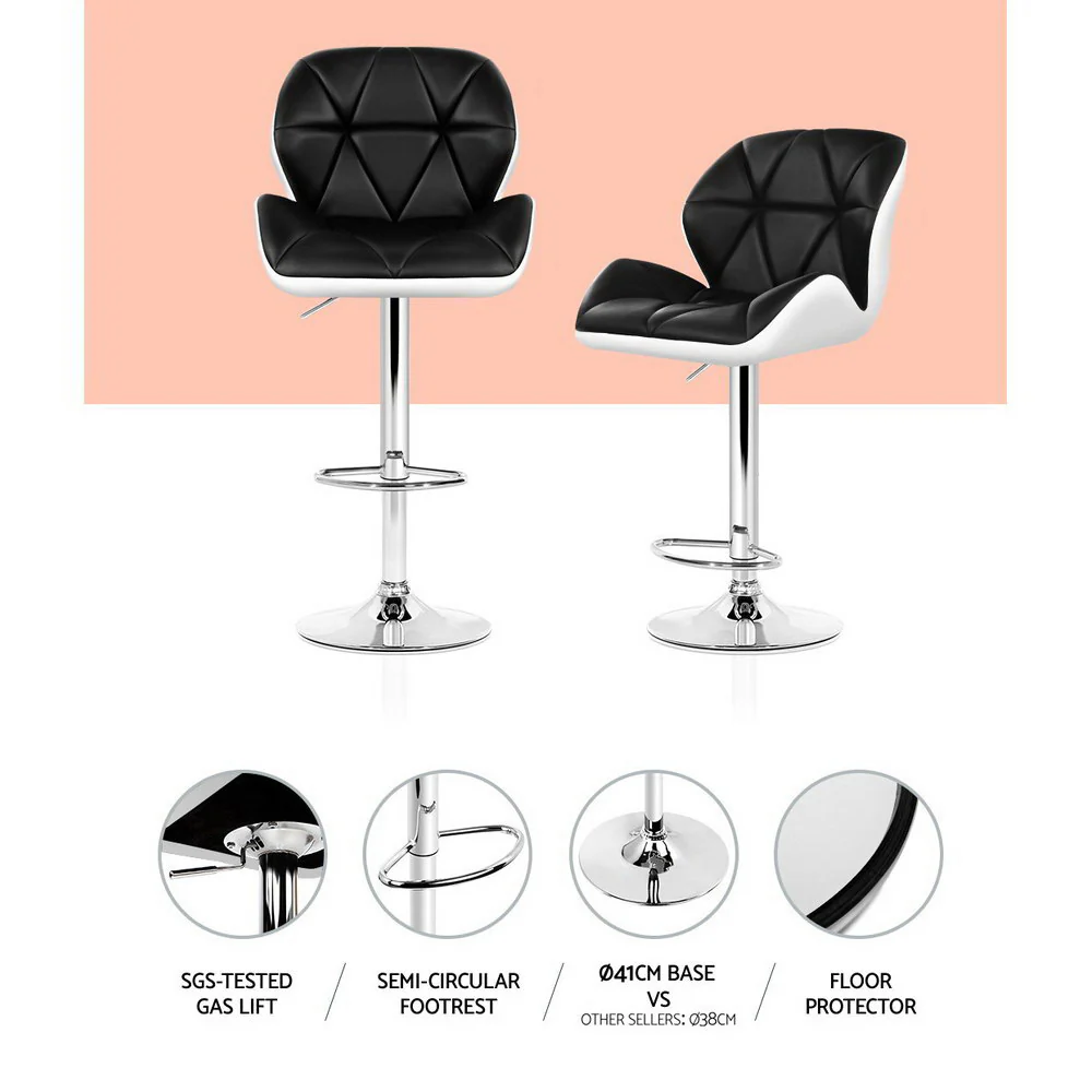 Artiss 2x Bar Stools Gas Lift Padded Leather Black & White - Image 5