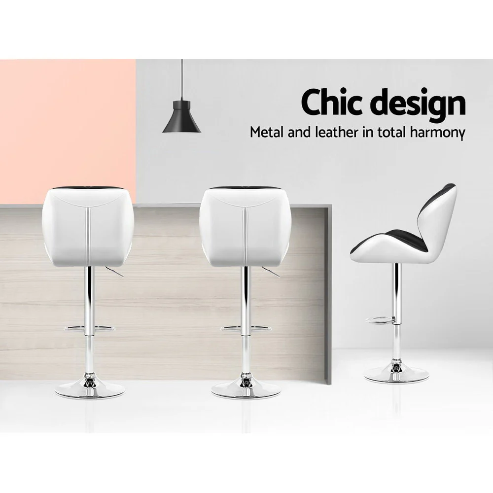 Artiss 2x Bar Stools Gas Lift Padded Leather Black & White - Image 6