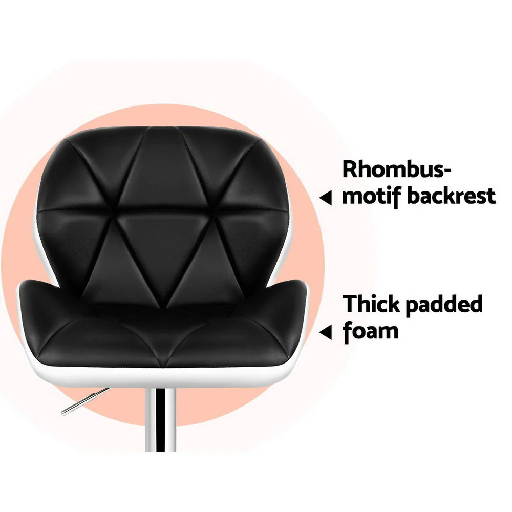 Artiss 2x Bar Stools Gas Lift Padded Leather Black & White - Image 7