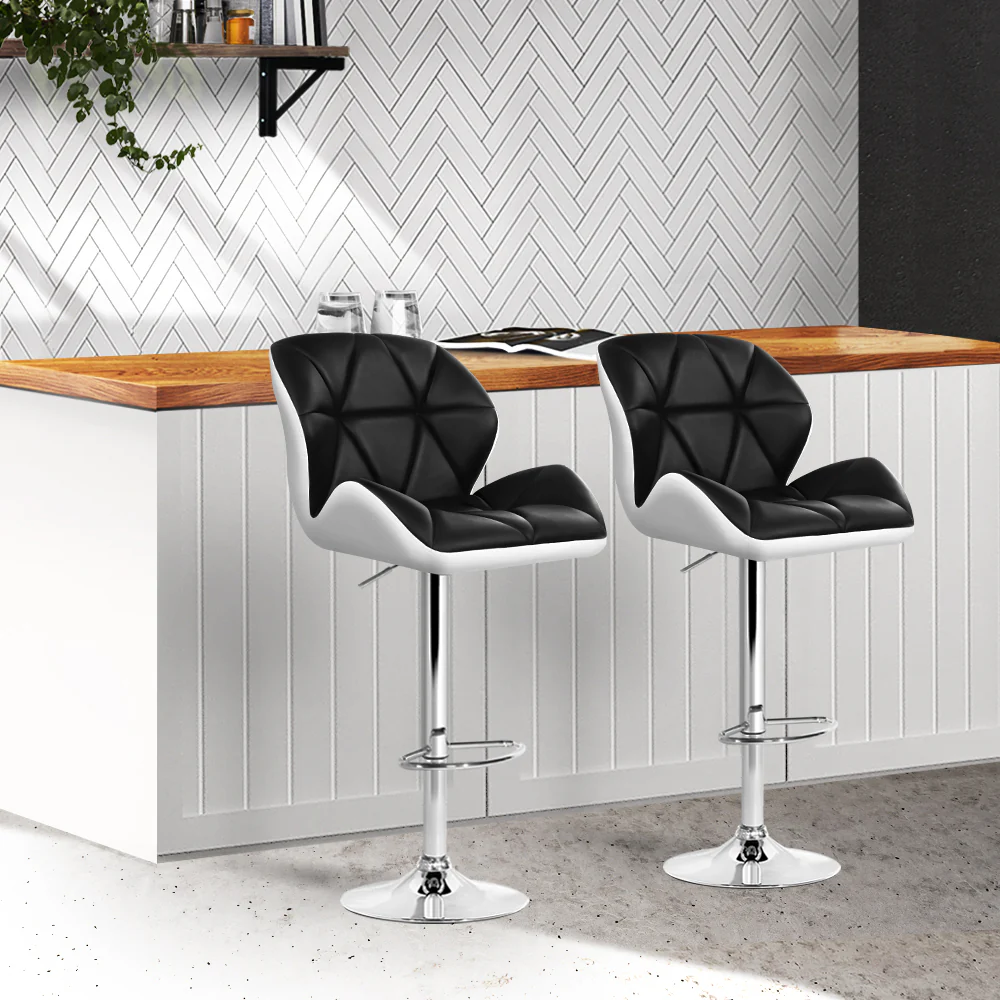 Artiss 2x Bar Stools Gas Lift Padded Leather Black & White - Image 8