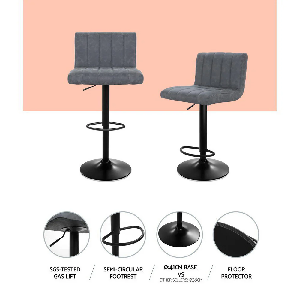 Artiss 2x Bar Stools Vintage Leather Gas Lift Grey - Image 5