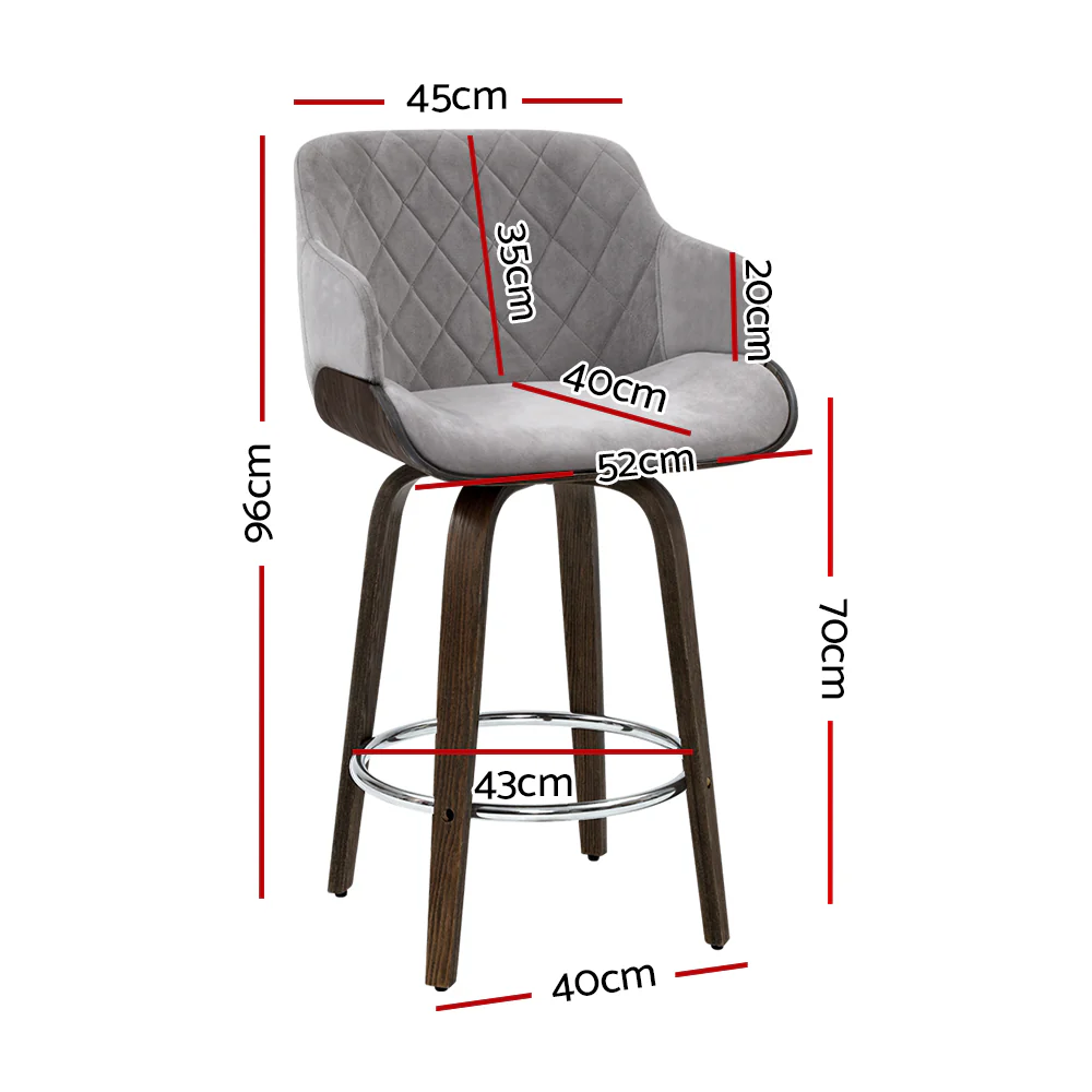 Artiss 2x Bar Stools Swivel Velvet Padded Wooden - Image 2