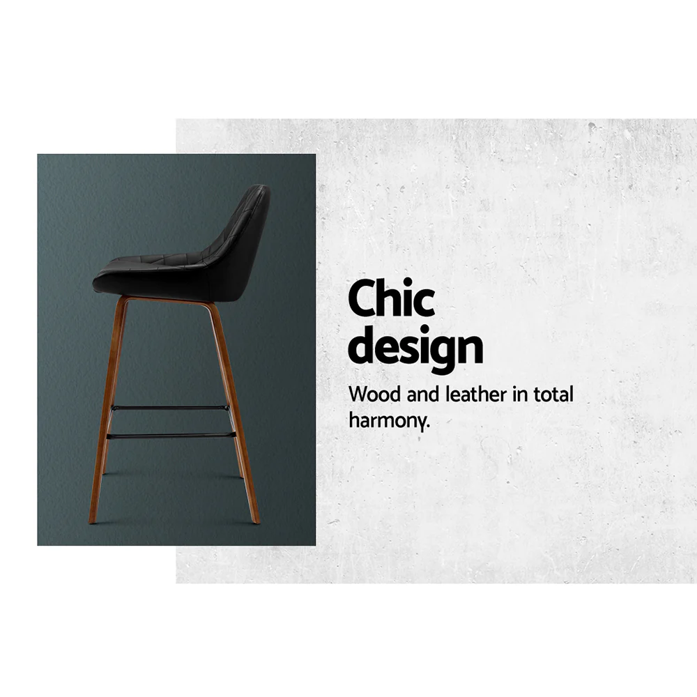 Artiss 2x Bar Stools PU Seat Wooden - Image 5