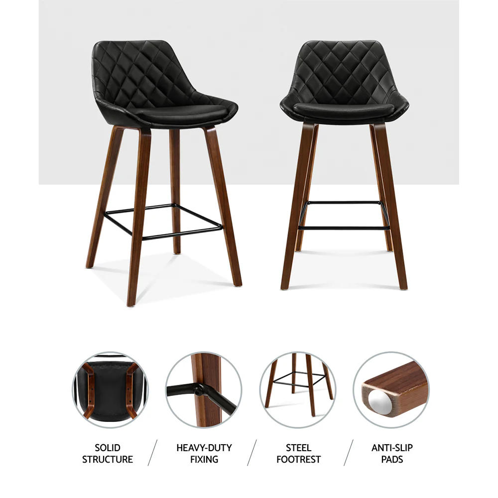Artiss 2x Bar Stools PU Seat Wooden - Image 6