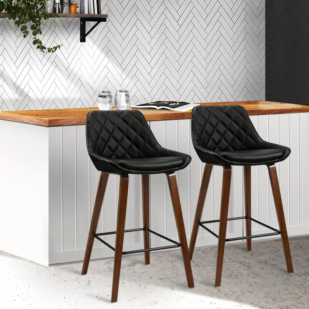 Artiss 2x Bar Stools PU Seat Wooden - Image 8