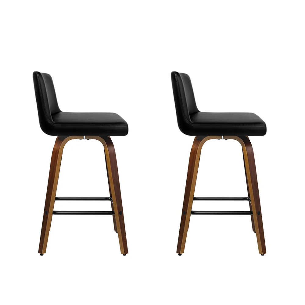 Artiss 2x Bar Stools Swivel Leather Padded Wooden - Image 3