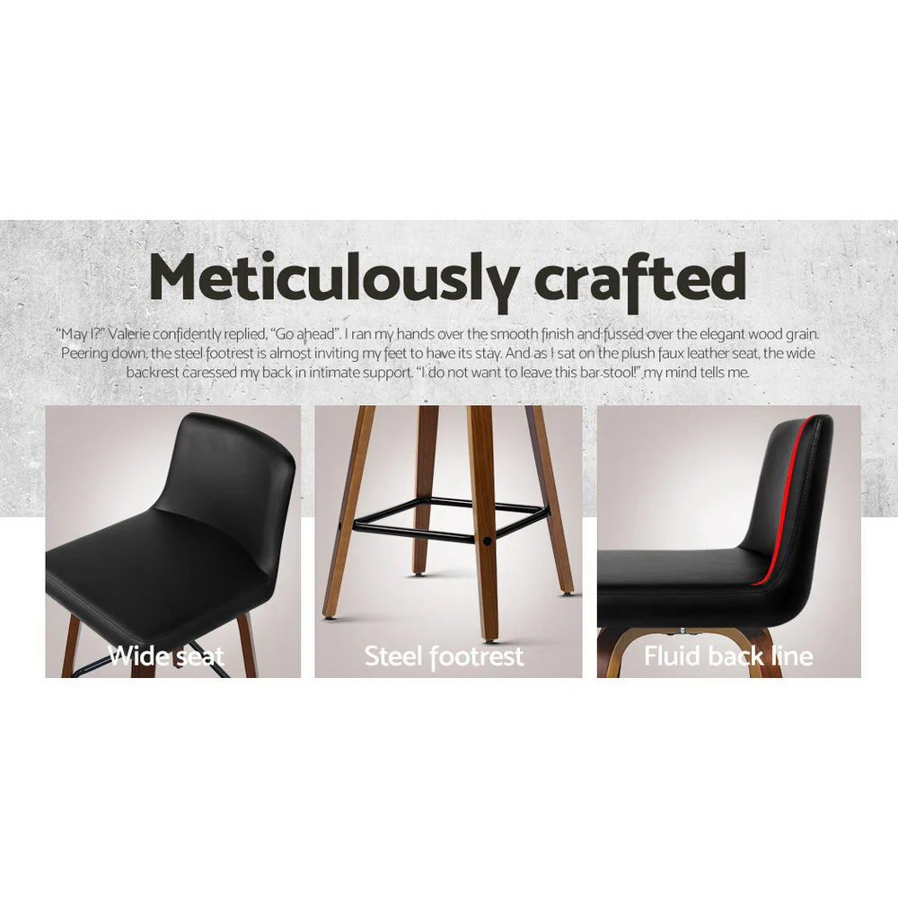 Artiss 2x Bar Stools Swivel Leather Padded Wooden - Image 5