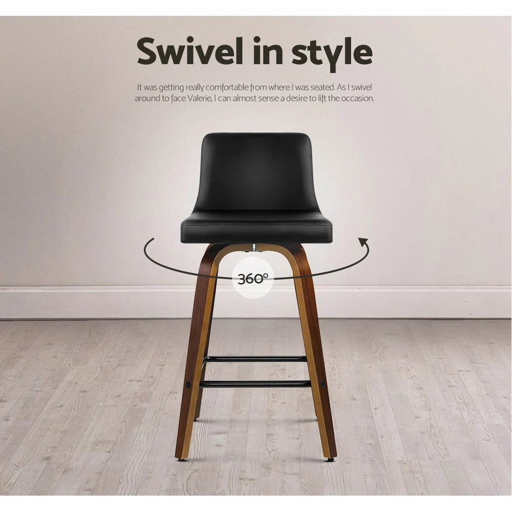 Artiss 2x Bar Stools Swivel Leather Padded Wooden - Image 6