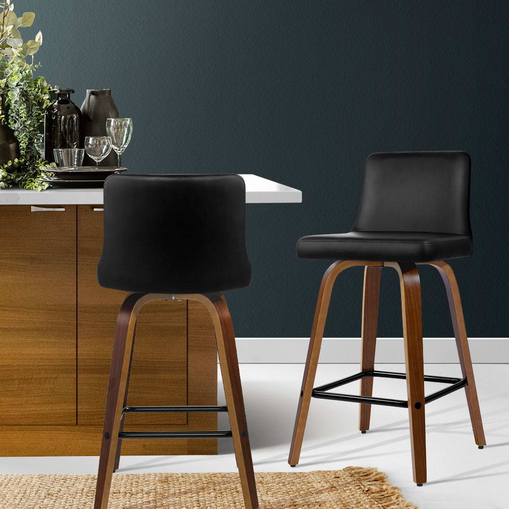 Artiss 2x Bar Stools Swivel Leather Padded Wooden - Image 7