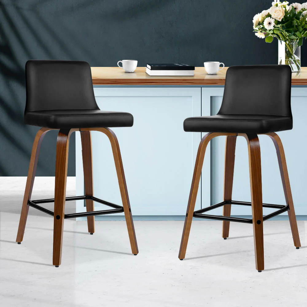 Artiss 2x Bar Stools Swivel Leather Padded Wooden - Image 8