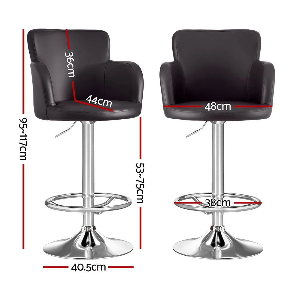Artiss 2x Leather Bar Stools Swivel Adjustable Gas Lift PU Counter Chairs Brown - Image 2
