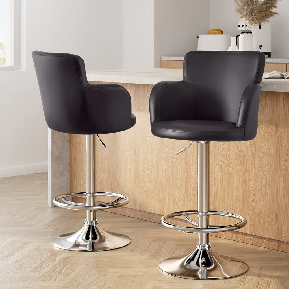 Artiss 2x Leather Bar Stools Swivel Adjustable Gas Lift PU Counter Chairs Brown - Image 7